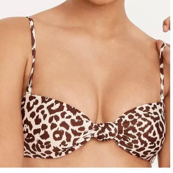 J Crew Women’s Knot Bandeau Bikini Swim Top 3X Brown Leopard Print - Picture 1 of 9